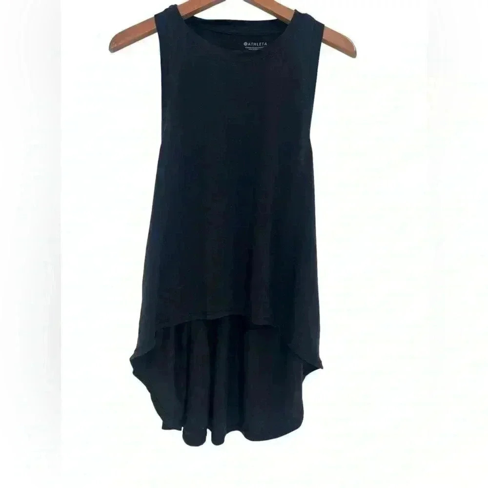 Athleta Women’s Tank Top Sleeveless Black Knit Stretch Hi Lo Size XS